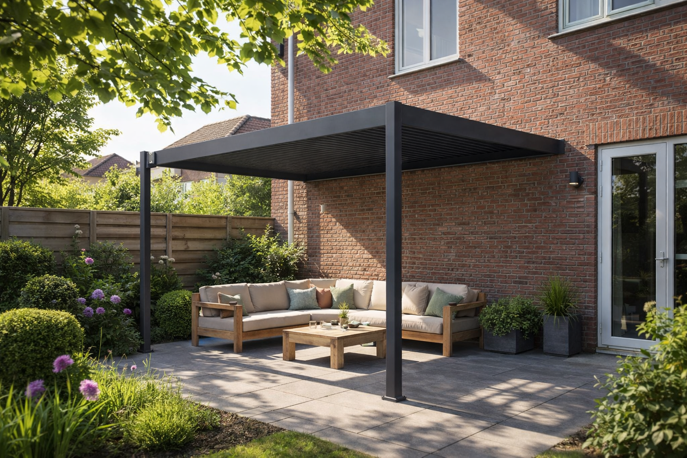 AluminiumTerrasoverkappingDeluxeAanbouw360x400cmAntraciet