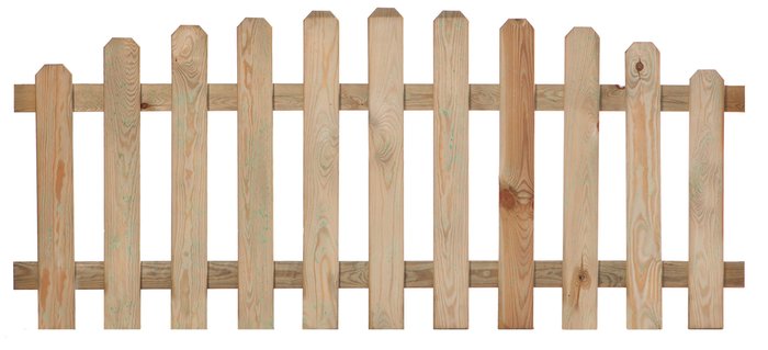 Arched pressure treated picket fencing available in three sizes all of