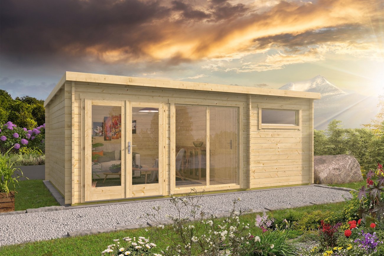 Flow Log Cabin 5.95 x 4.0m - 40mm Logs-159605 