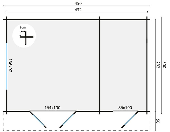 Blokhut Fraga Onbehandeld 450 X 300 X 250 Cm Wanddikte 34 Mm