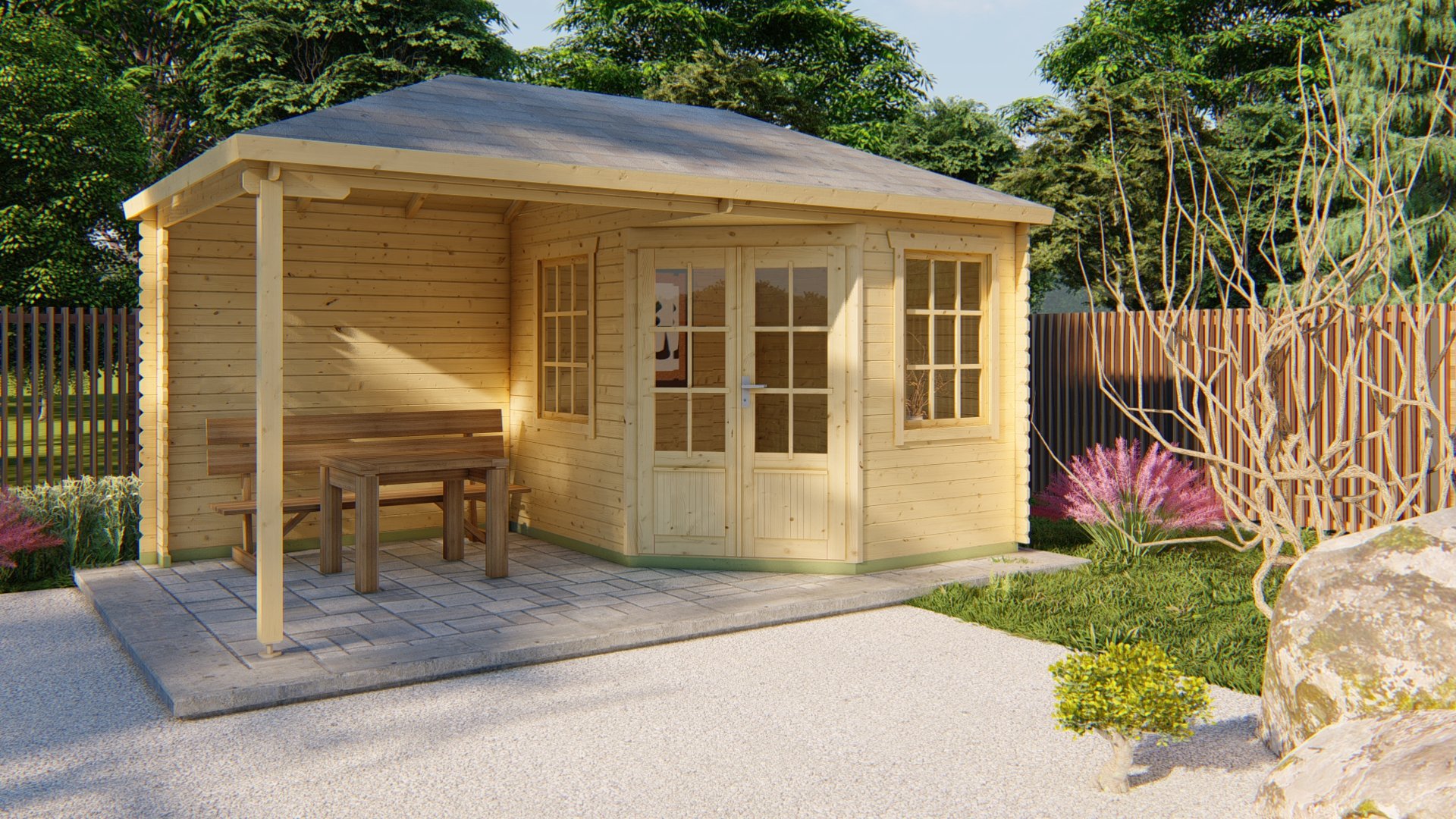 Kennet Summerhouse with Side Canopy 3 x 5m-159613 