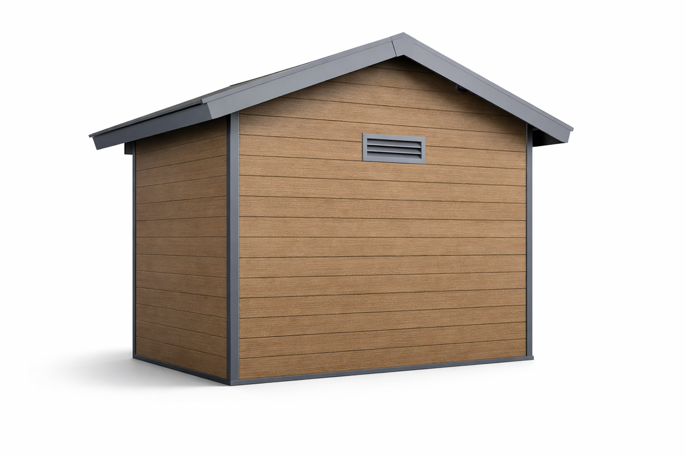 Kunststof_Tuinhuis_Teak_MetZadeldak_Achterkant