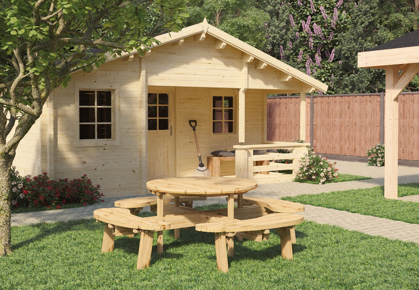 Picknicktafel_rond_Classic_vuren_gedroogd_groen_geimpregneerd