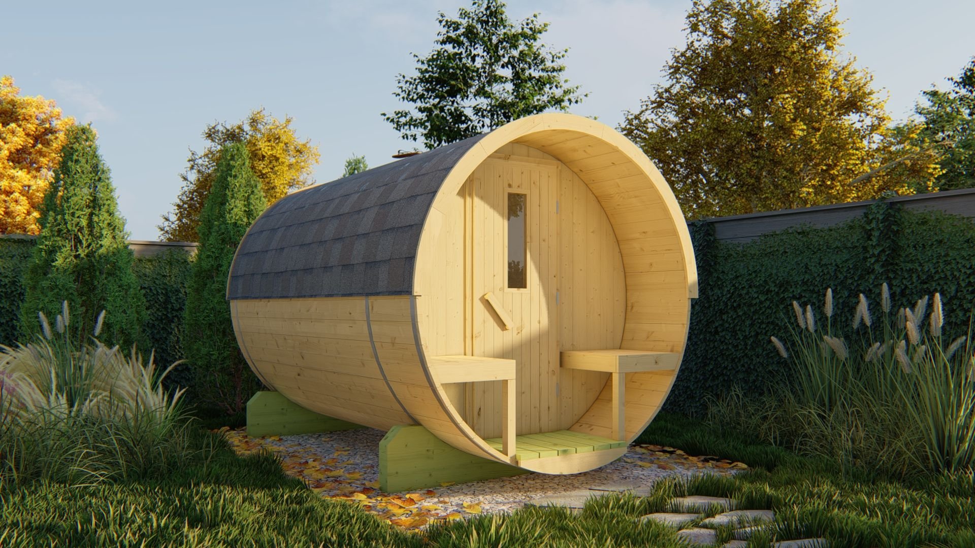Kalle sauna barrel – Ø 1.9 x 3m – 42mm logs