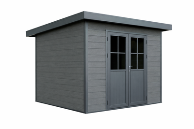 kunststof_tuinhuis_graniet_lessenaar_voorkant