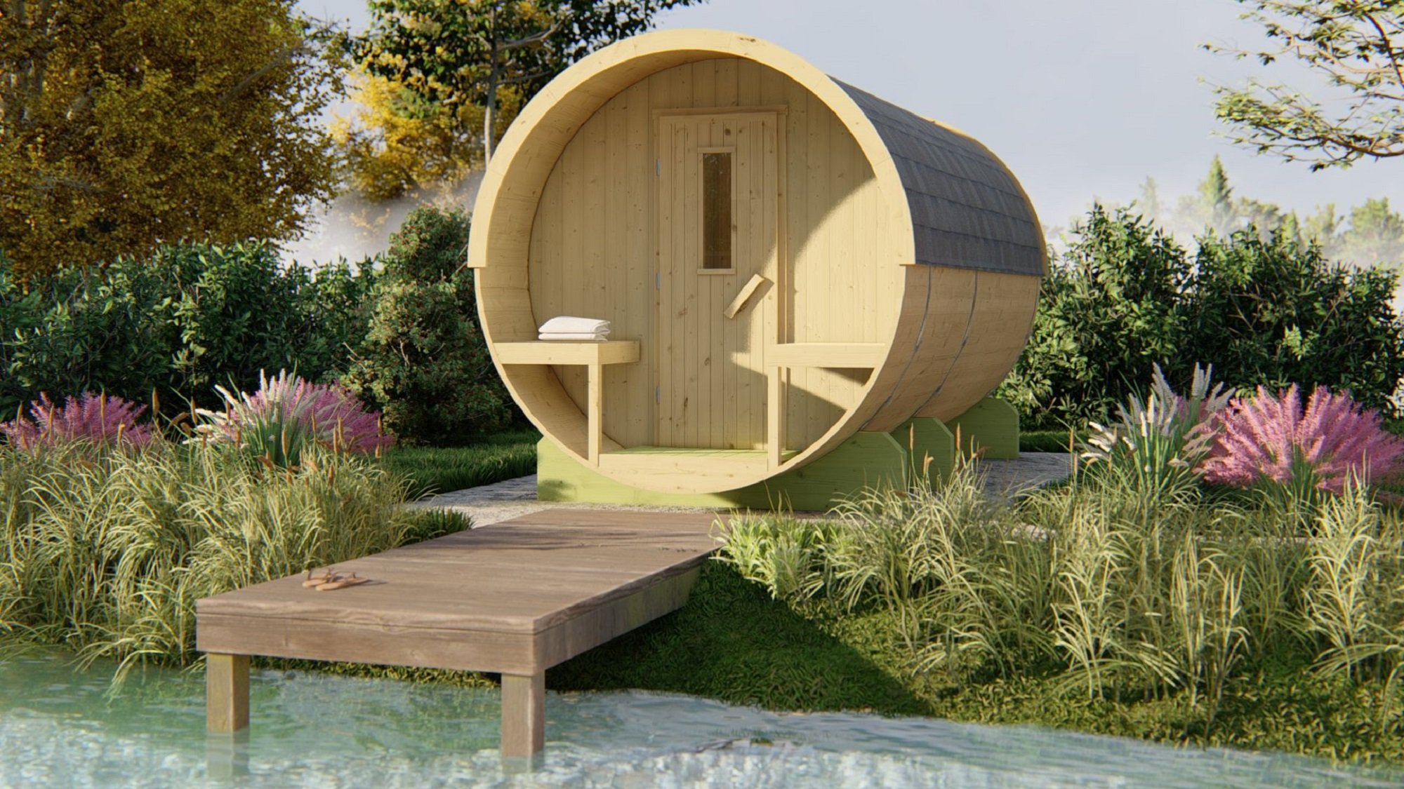 Miko sauna barrel – Ø 2.25 x 4m – 42mm logs