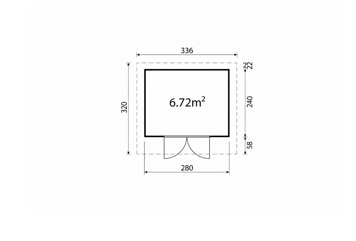 model_Kunststof_Tuinhuis_336x320cm_Zadeldak_floor_plan