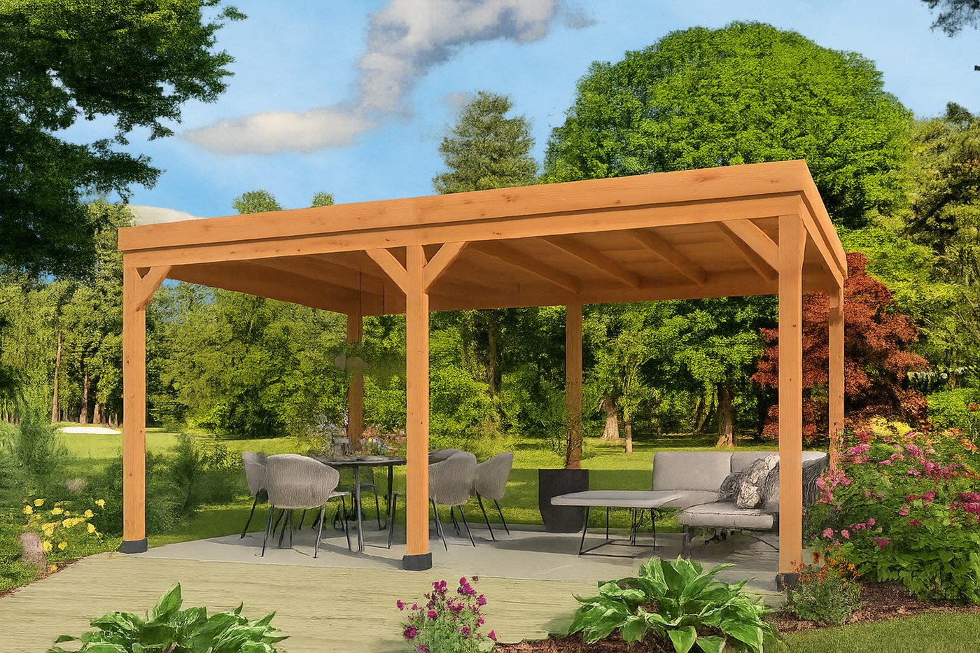 overkapping_met_plat_dak_538x378cm_kiruna_red_class_wood_geimpregneerd