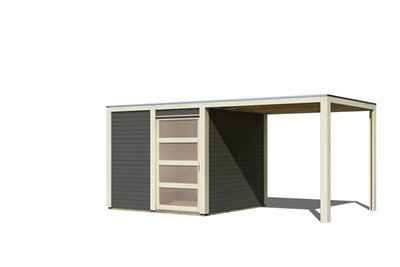 qubic_tuinhuis_terragrijs_karibu_met_overkapping_wit