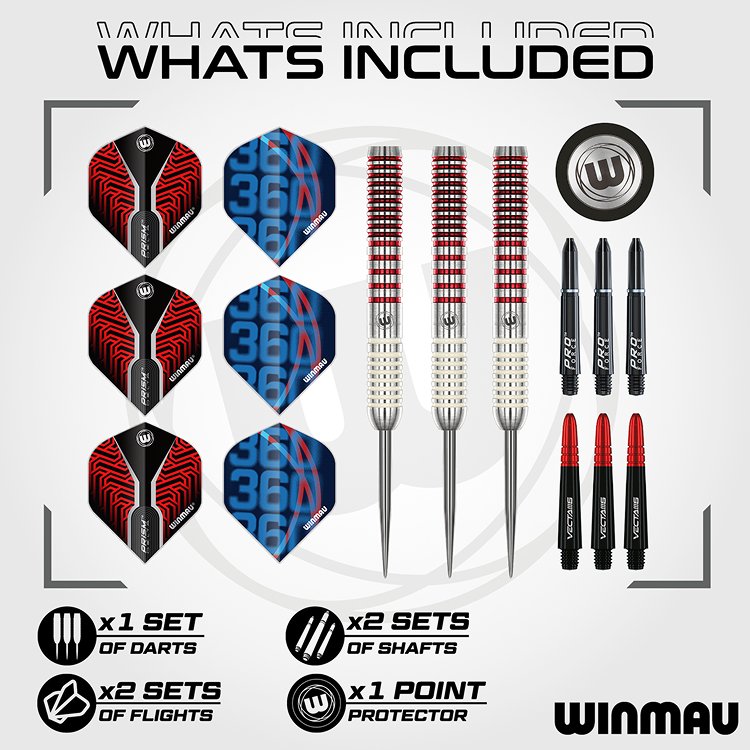 WINMAU Fléchettes Epix 22g - 90% Professionnelle Tungstène Pointe En Acier Fléchettes Ensemble Avec Des Ailettes Et Des Tiges De Fléchettes