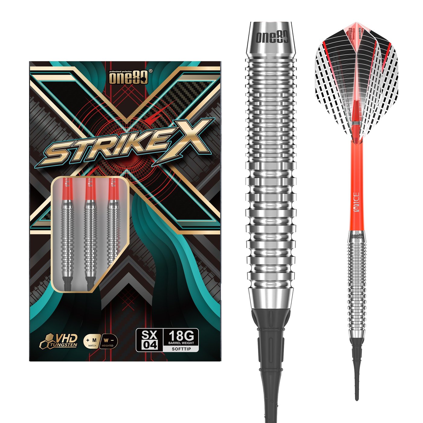 ONE80 Strike X SX04 90% - Fléchettes pointe Plastique