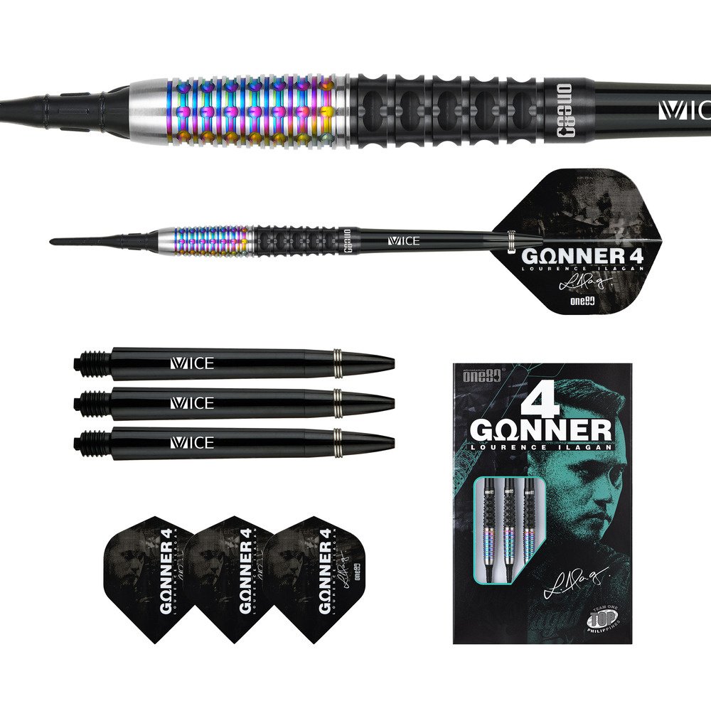 ONE80 Gunner 4 Lourence Ilagan Black Rainbow 90% Soft Tip Darts