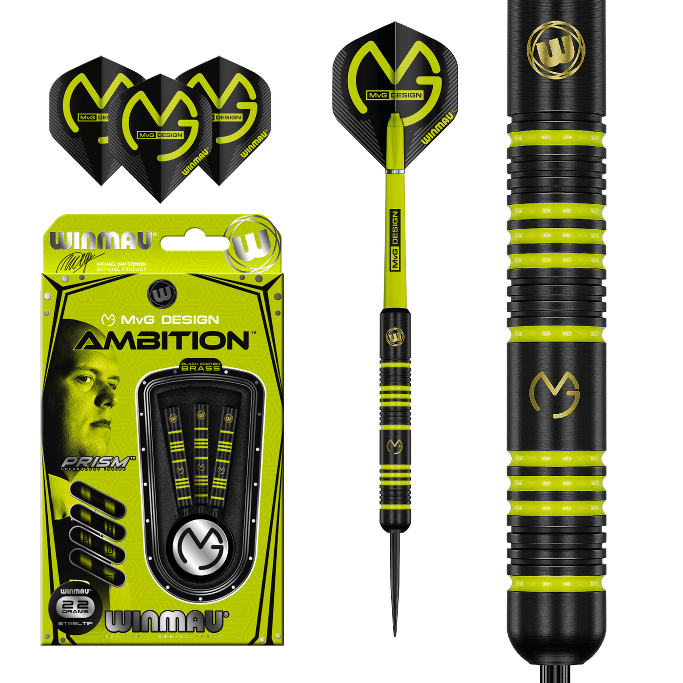 Winmau Michael van Gerwen Ambition Black Coated Brass - Dartpile