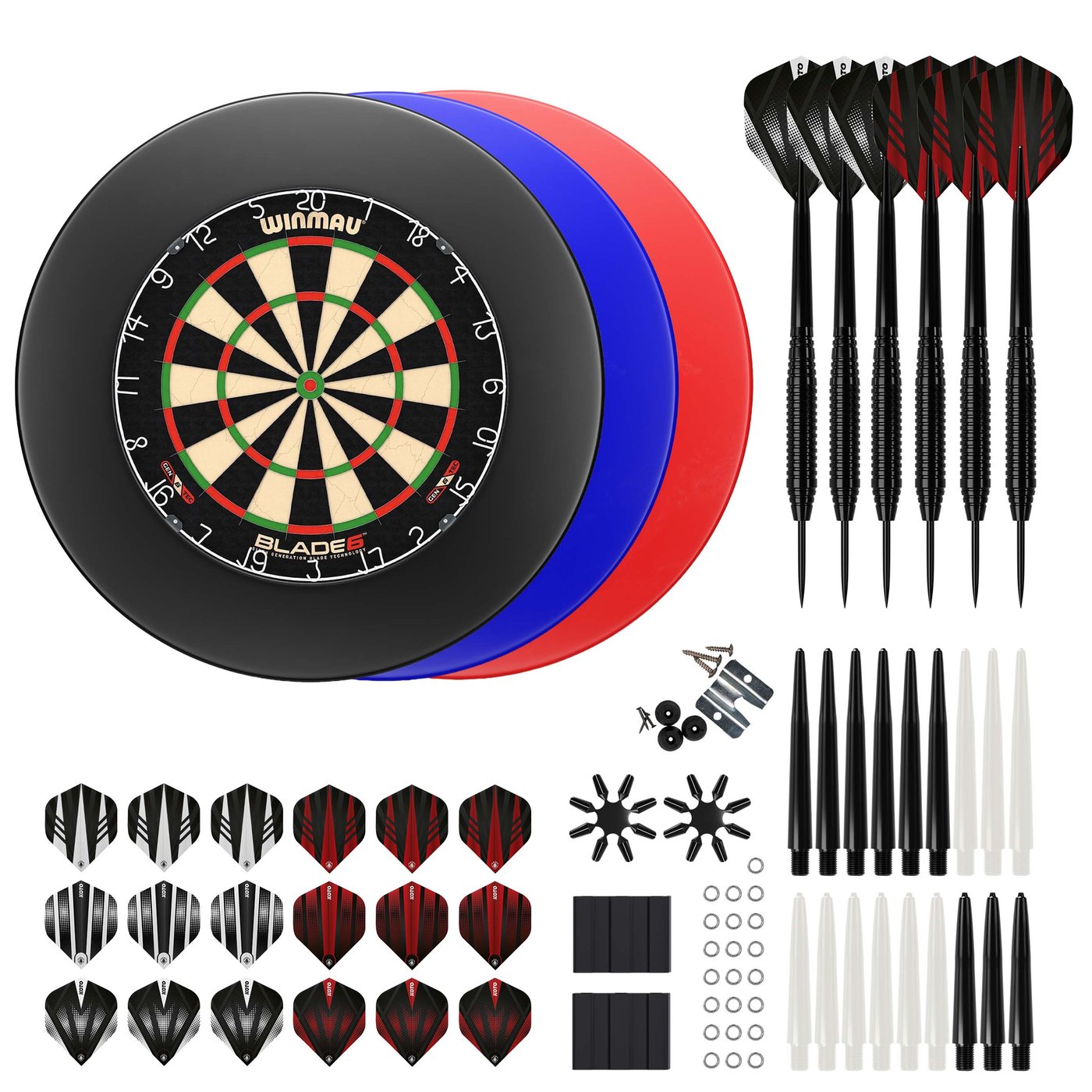 Winmau Blade 6 + Surround + KOTO Accessory Kit Steeltip Black 90 Pieces