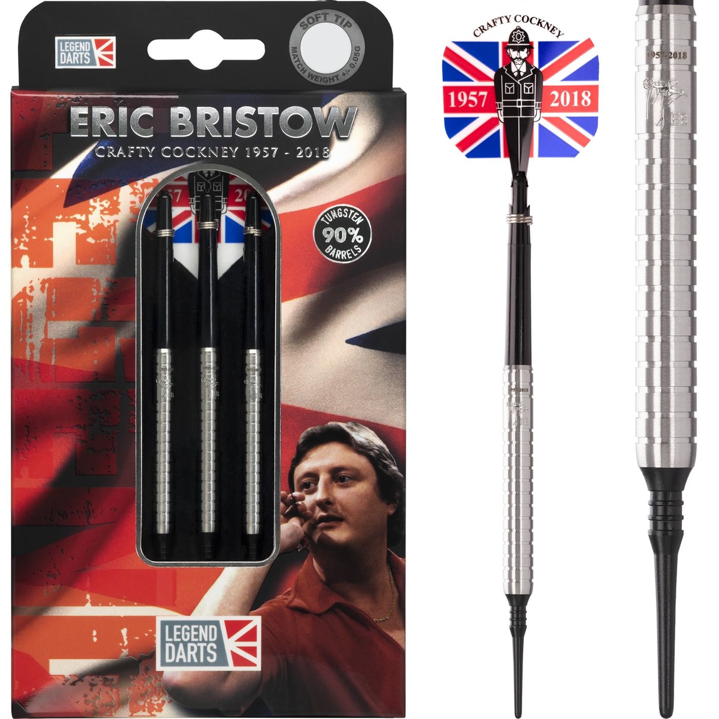 Eric Bristow Crafty Cockney 90% Silver Ringed Soft Tip Darts