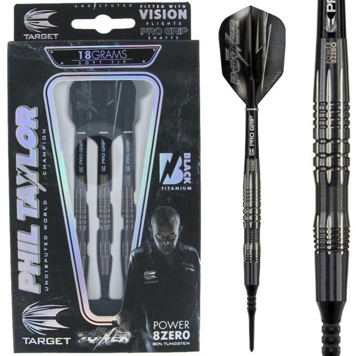 Phil Taylor Power 8ZERO Black 80% Soft Tip Darts