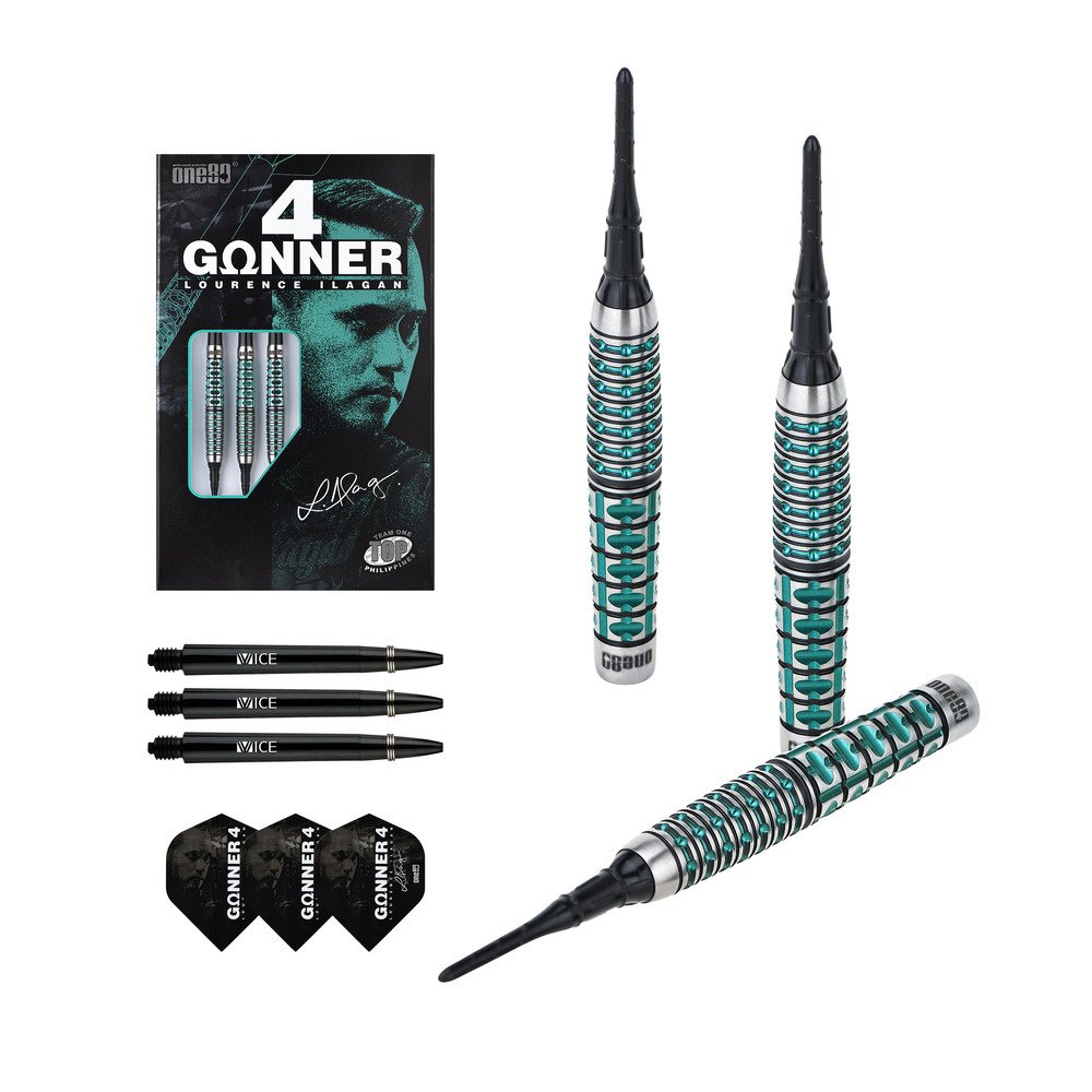 ダーツ ONE80 GUNNER 4 18g ONE80 Gunner 4 Lourence Ilagan Black Jade 90% Soft Tip Darts