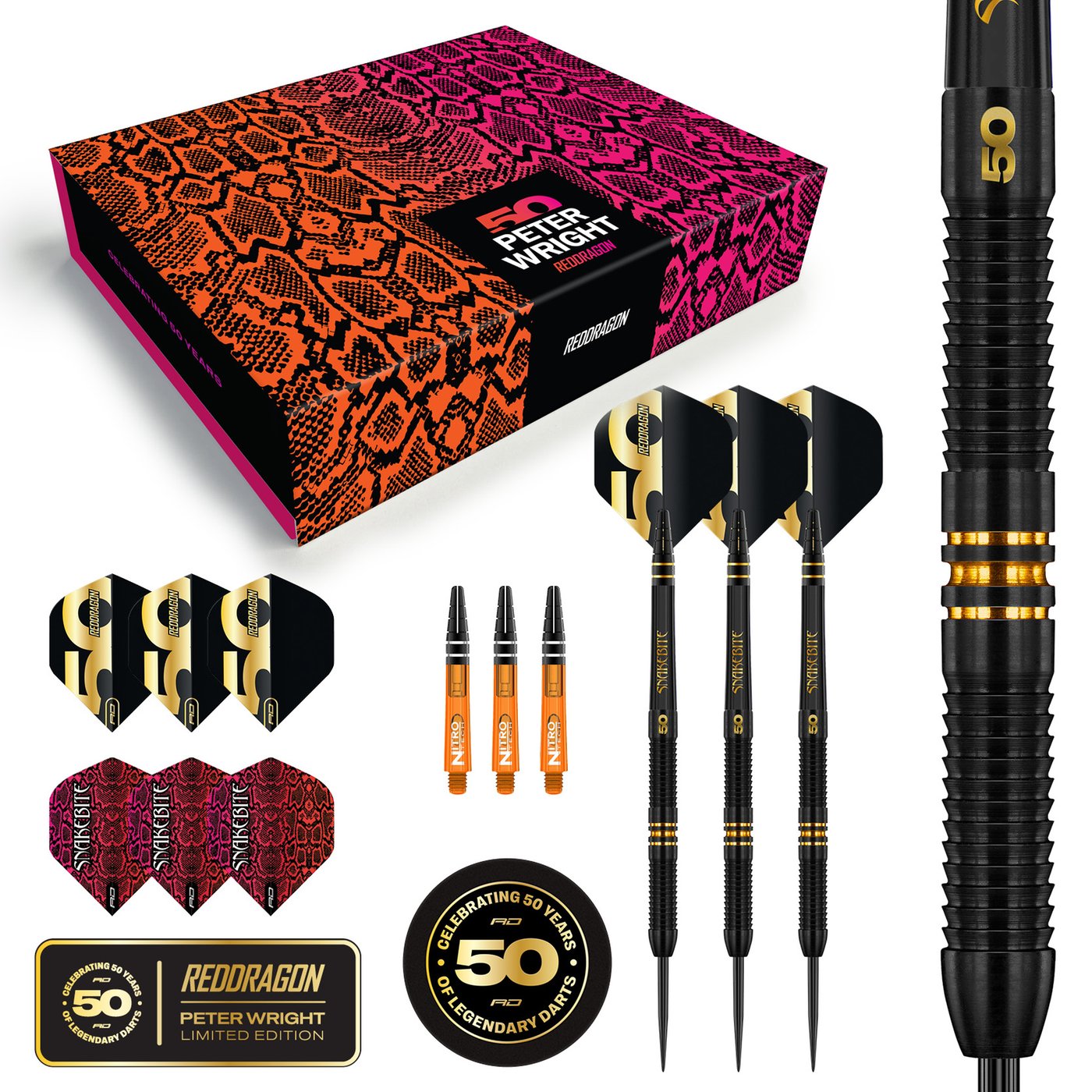 Red Dragon Peter Wright 50 Years Anniversary Limited Edition 90% - Steel Tip Darts
