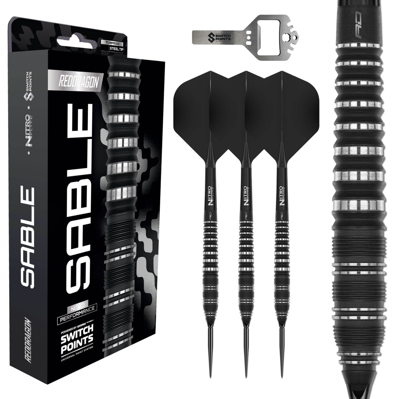 Red Dragon Sable Black Torpedo Switch Point 90% - Steel Tip Darts