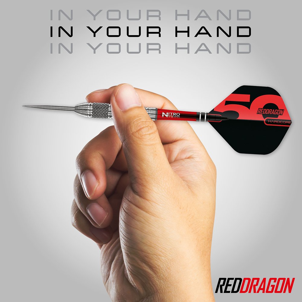 RED DRAGON Ailettes Hardcore XT – Lot De 4, 100 Microns, Design Black Dragon – Pour Fléchettes