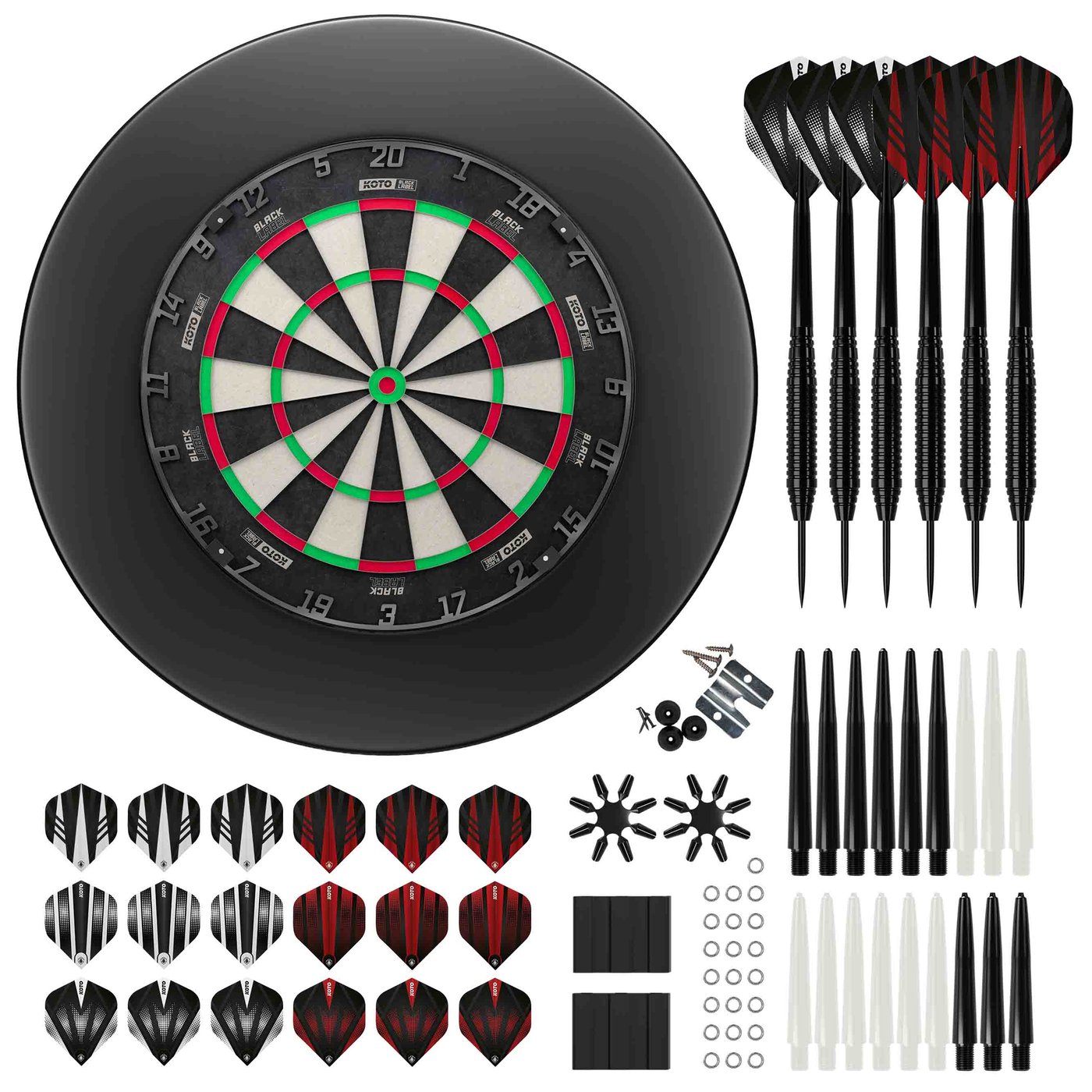 KOTO Black Label + PU Surround + 2 Sets KOTO Dartpijlen - 90-Pieces - Dartset