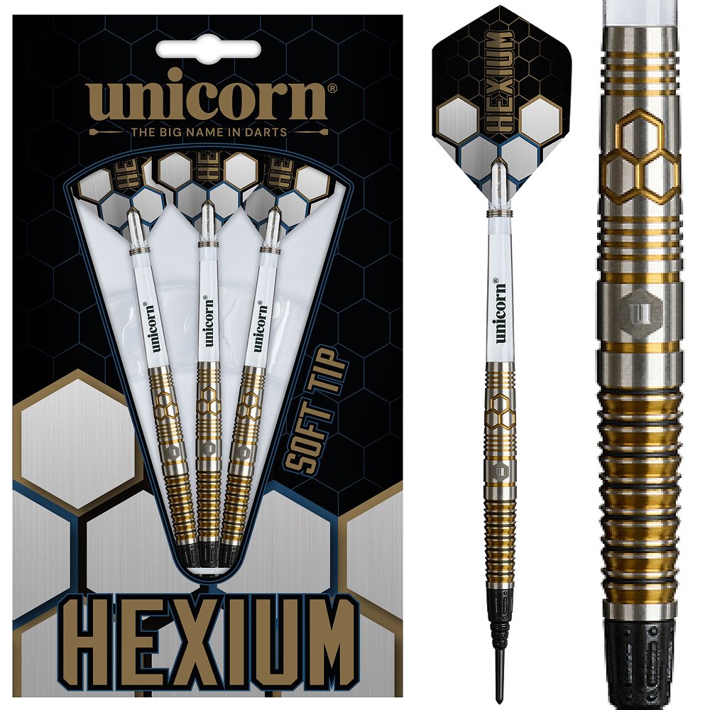Unicorn Hexium 3 Gold Black 90% Soft Tip Darts - Dartshopper