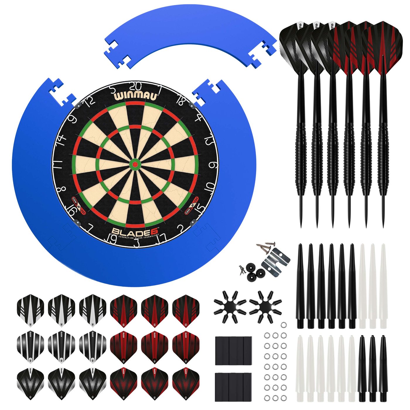 Winmau Blade 6 + Puzzle Surround + KOTO Zestaw Akcesoriów Lotki – 90 elementów