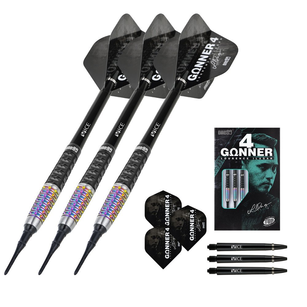 ONE80 Gunner 4 Lourence Ilagan Black Rainbow 90% - Soft Tip Darts