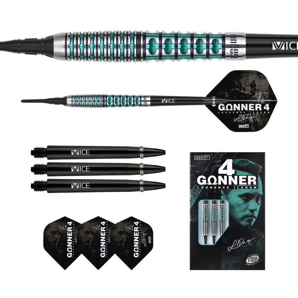 ONE80 Gunner 4 Lourence Ilagan Black Jade 90% Soft Tip Darts