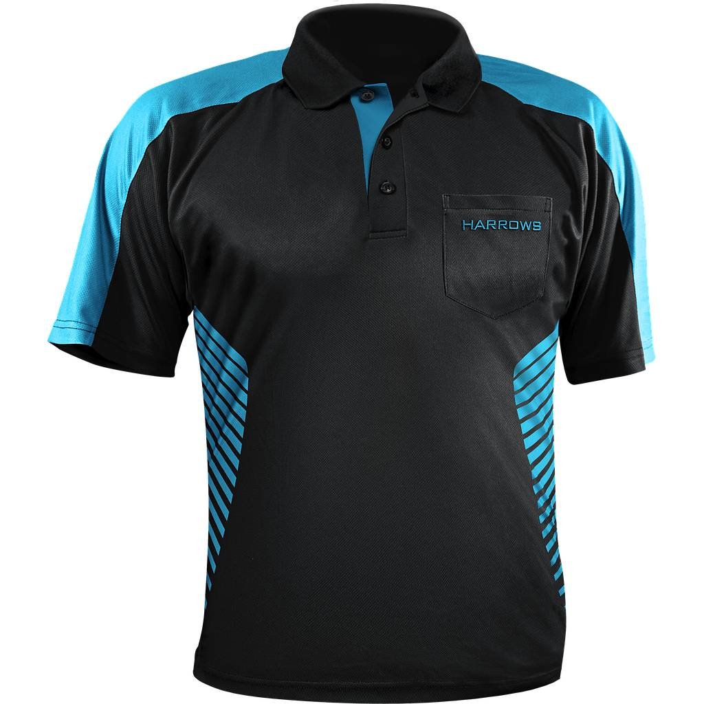 Harrows Vivid Dartshirt Black & Aqua Blue - Dart Trøjer