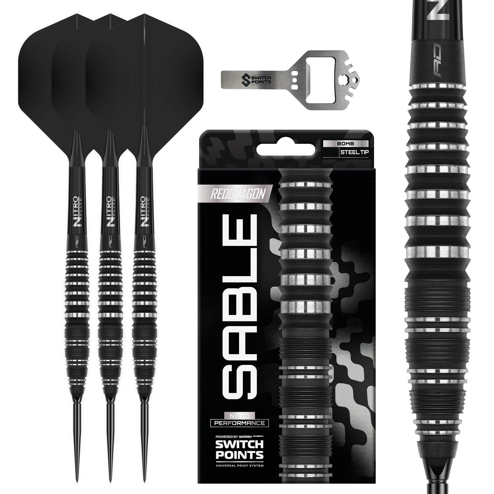 Red Dragon Sable Black Bomb Switch Point 90% - Steel Tip Darts
