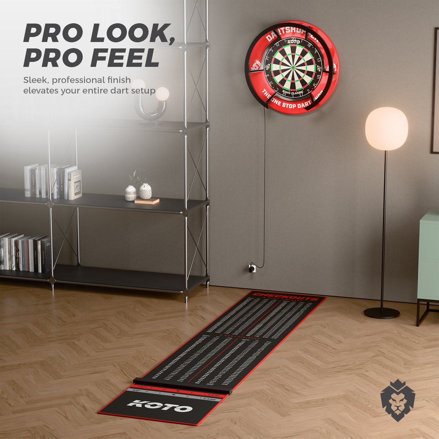 KOTO Carpet Checkout Red + Oche 285 x 60cm Dart Mat