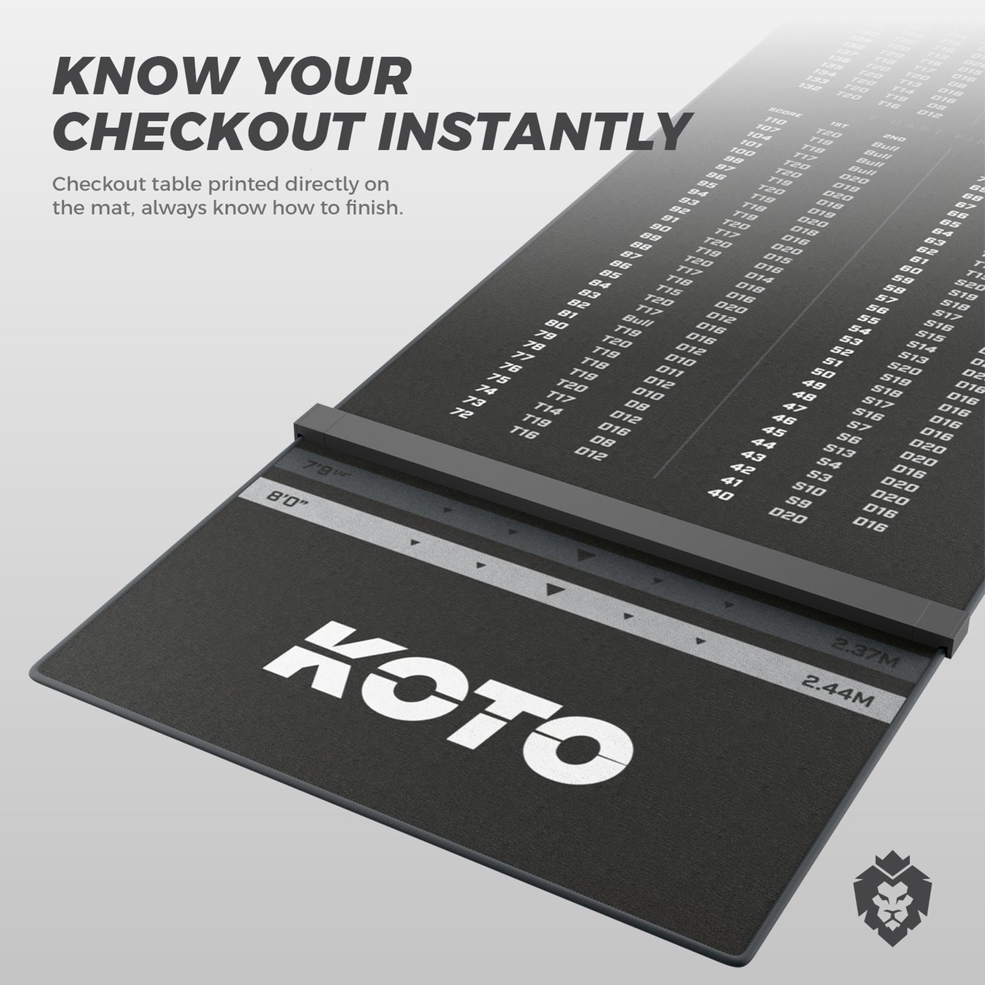KOTO Carpet Checkout Grey + Oche 285 x 80cm Dart Mat