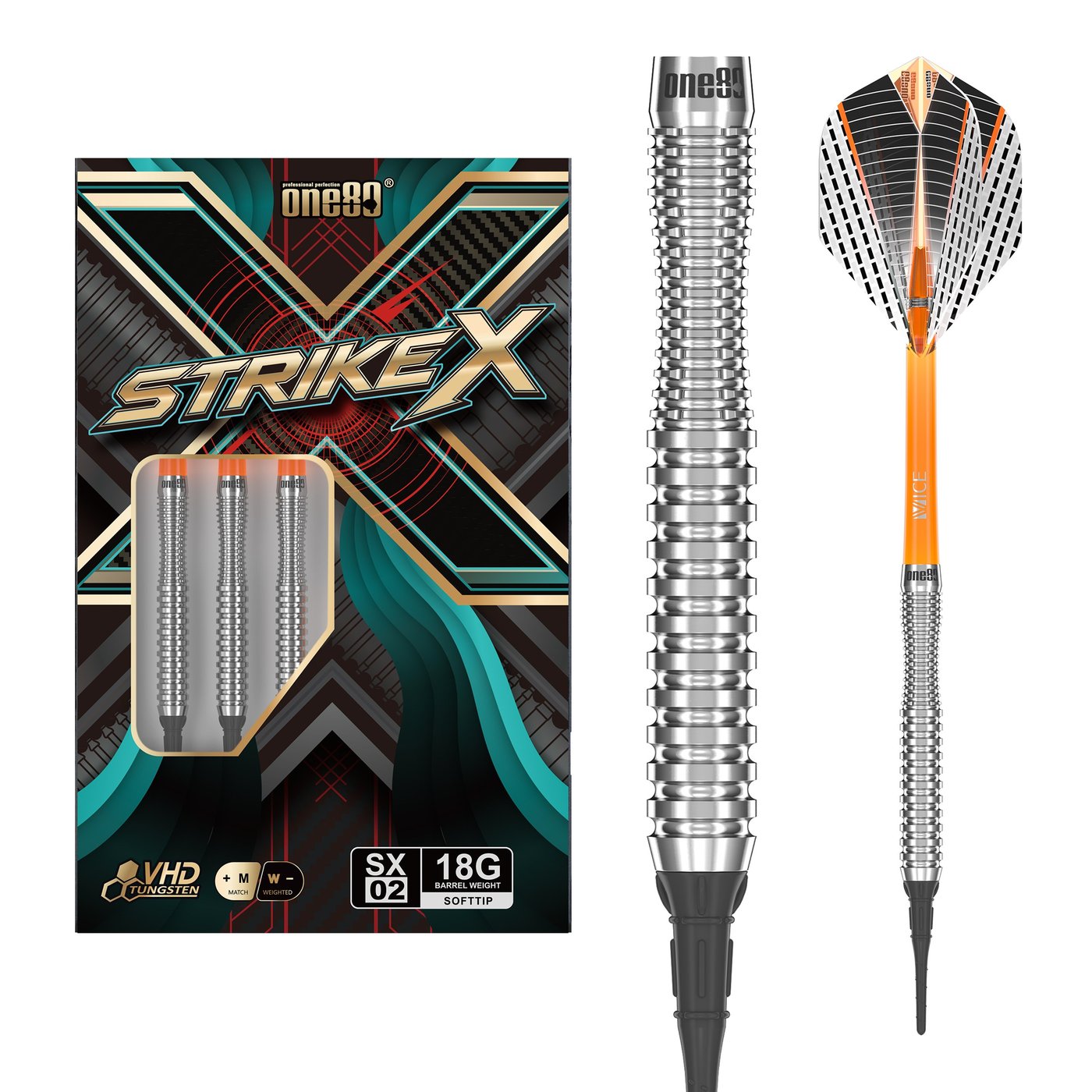 ONE80 Strike X SX02 90% - Fléchettes pointe Plastique