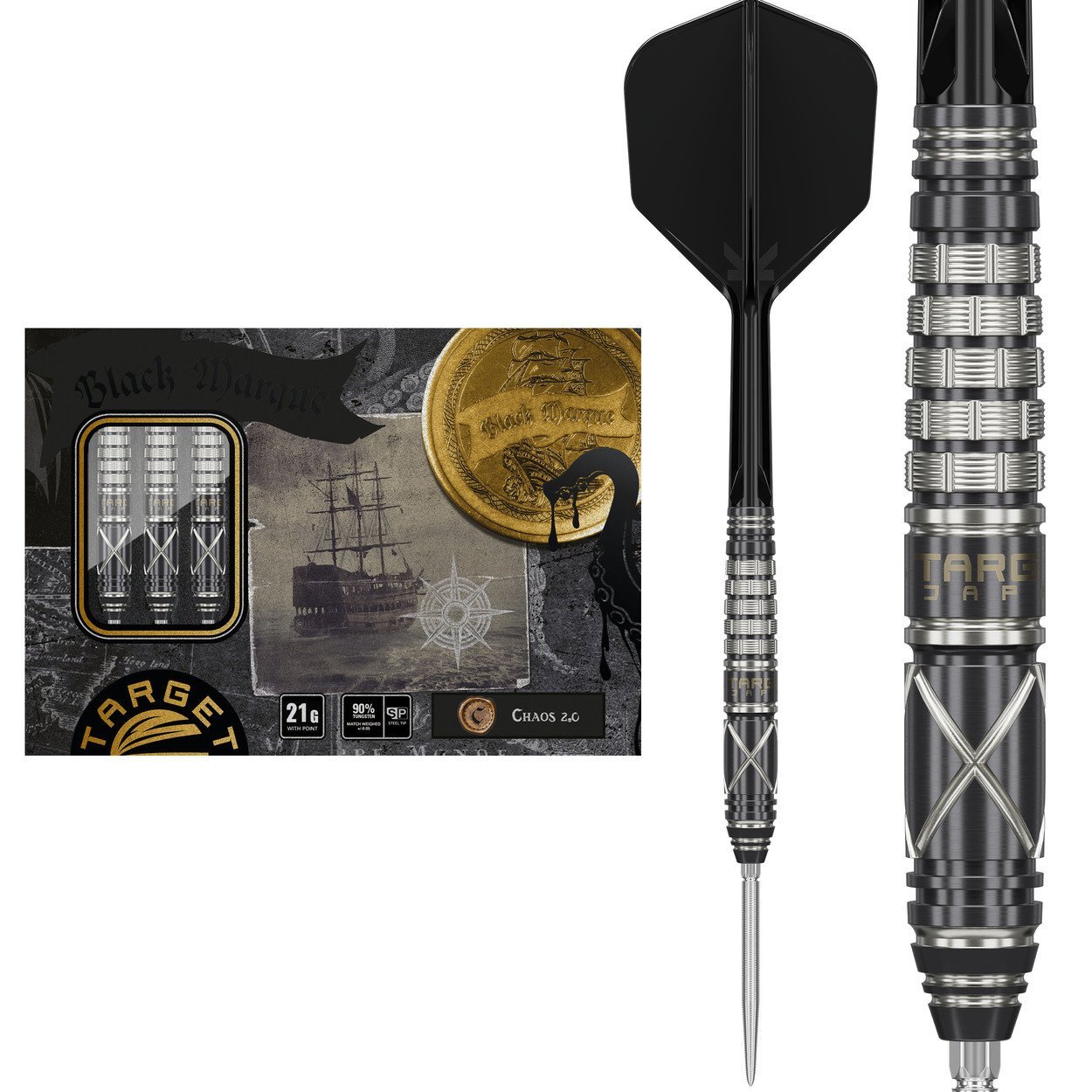 Target Japan Black Marque Chaos 2.0 Swiss Point 90% - Steel Tip Darts