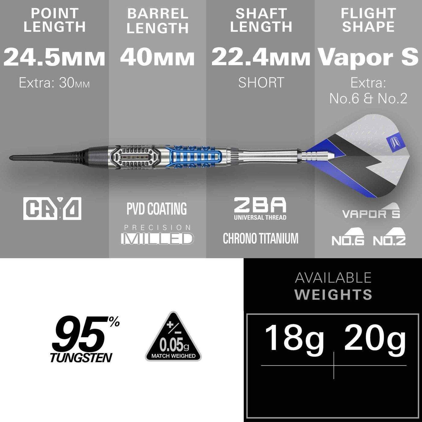 Target Phil Taylor Power Chrono 95% Soft Tip Darts - Dartshopper