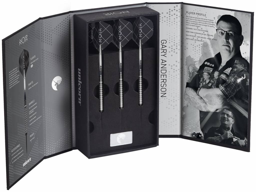 Unicorn Gary Anderson Noir 90% - Steel Tip Darts - Dartshopper.com