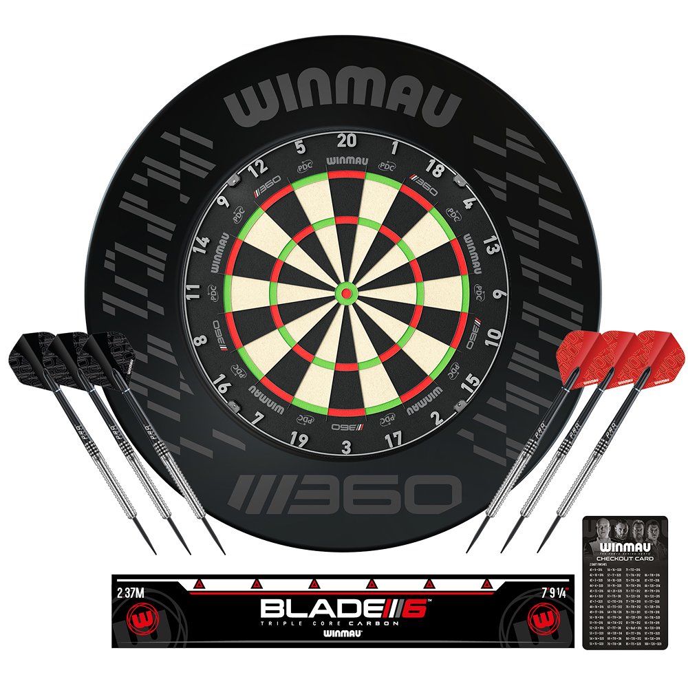 Winmau Blade Triple Core 360 + Winmau 360 Surround Black + Tungsten Darts - Dartset