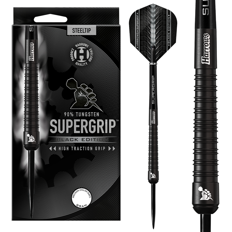 Harrows Supergrip Black 90% - Steel Tip Darts