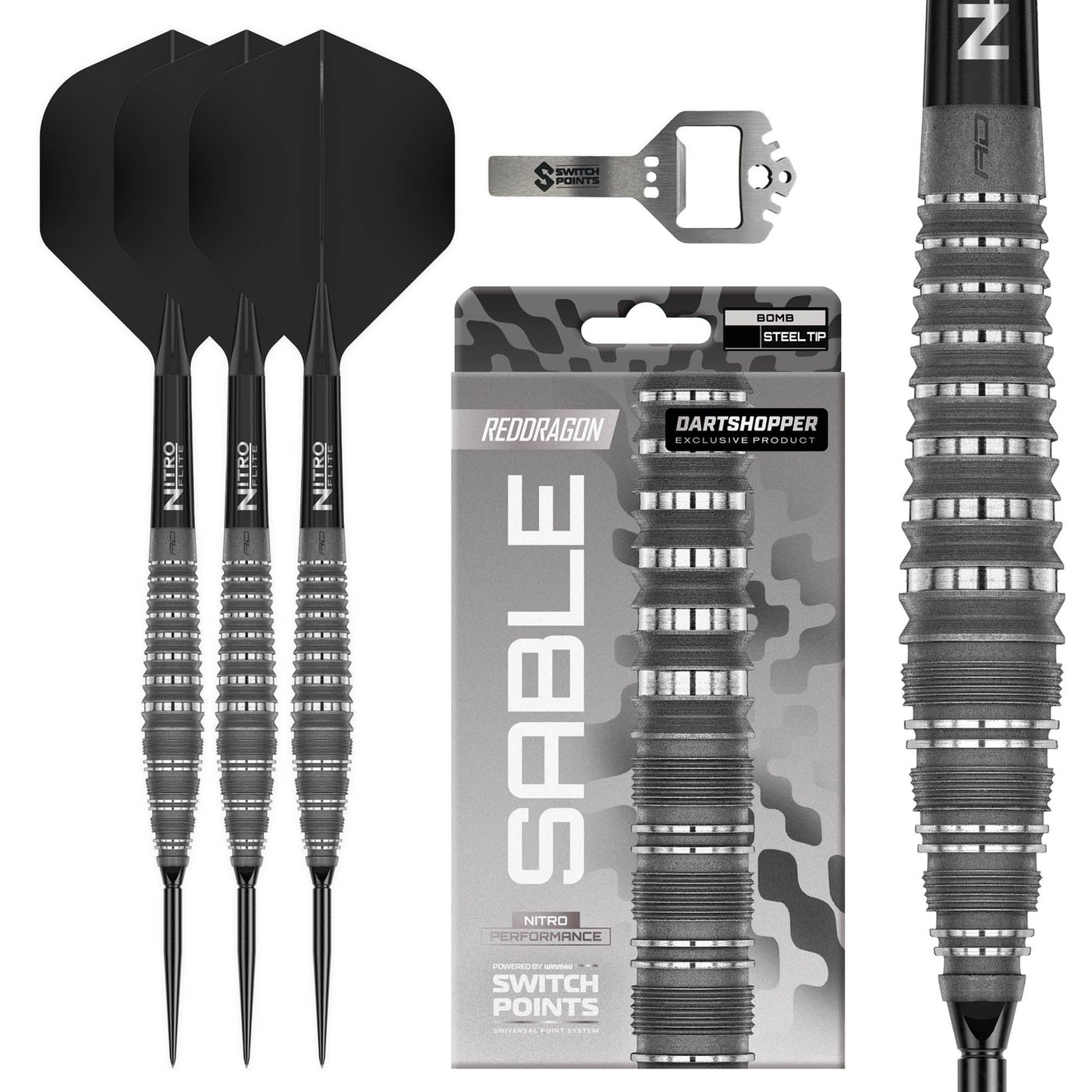 Red Dragon Sable Grey Bomb Switch Point 90% Dartshopper Exclusives - Steel Tip Darts