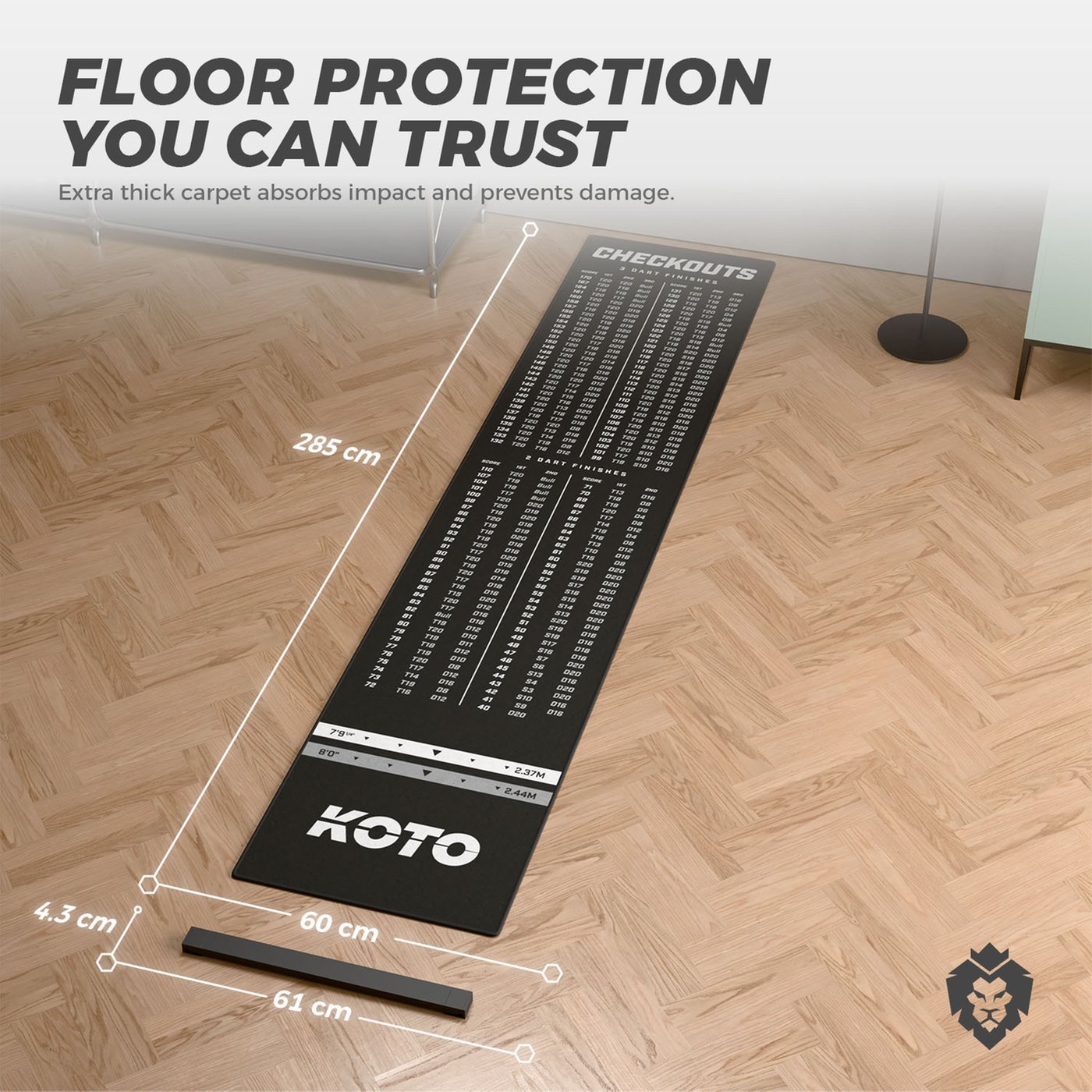 KOTO Carpet Checkout 285 x 60cm + oche Dart Mat - Dartshopper.co.uk