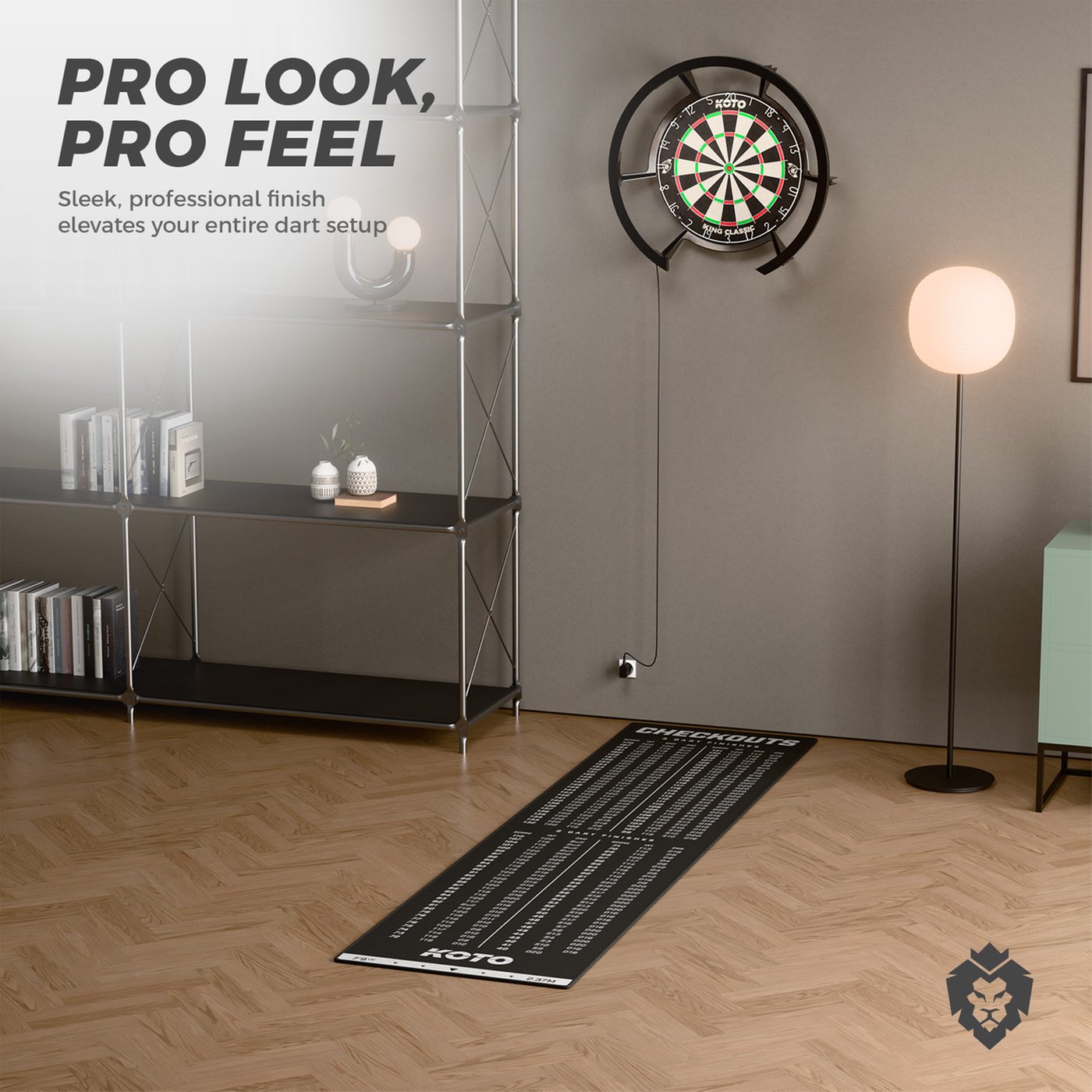 KOTO - Carpet Checkout Red 285 x 80 cm, Incl. Score Indicator, Non-Slip Carpet Dart Mat, Professional Dart Mat, Protect Floor & Darts
