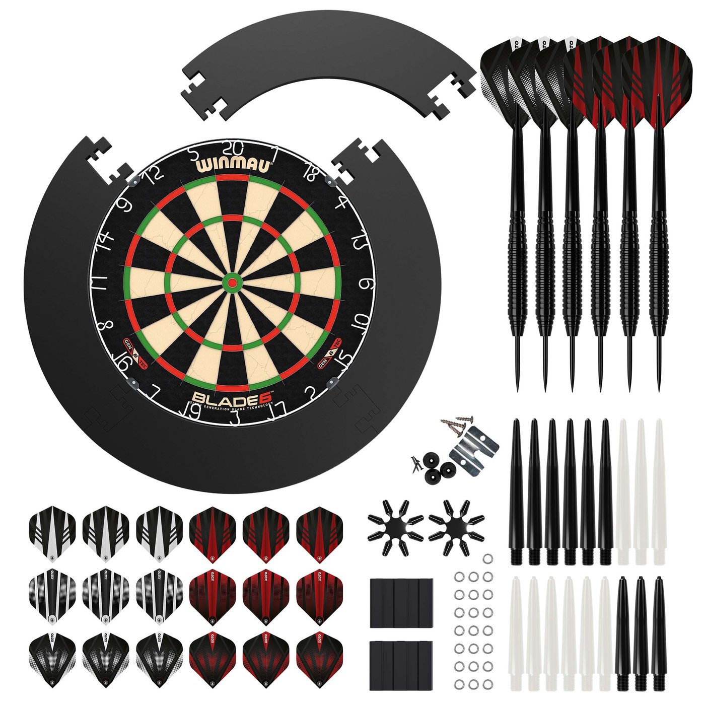 Winmau Blade 6 + Puzzle Surround + KOTO Sada Příslušenství Šipky Steel– 90 dílů