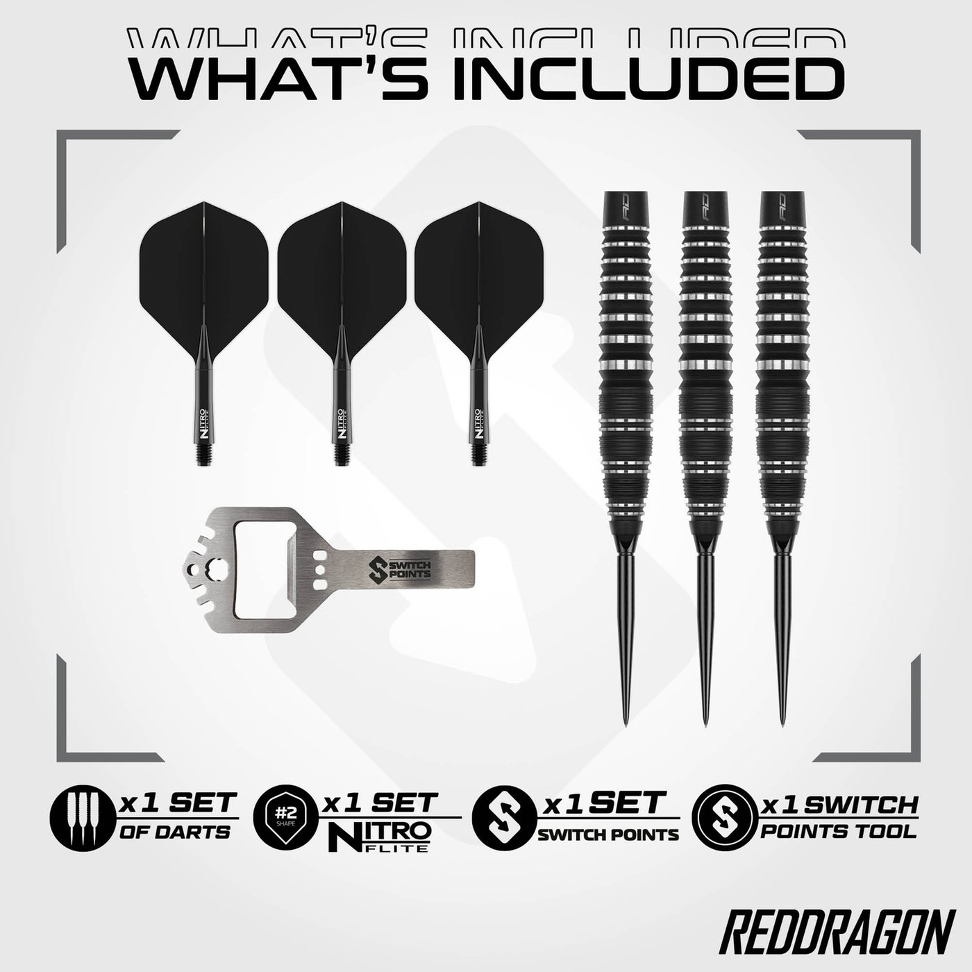 Red Dragon Sable Black Bomb Switch Point 90% - Steel Tip Darts