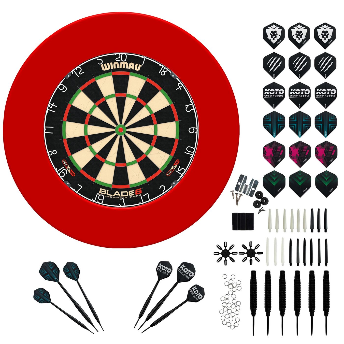 Winmau Blade 6 + Surround + KOTO Accessory Kit Steeltip Nero 90 pezzi