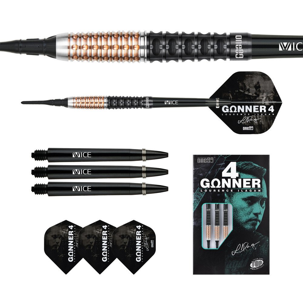 ONE80 Gunner 4 Lourence Ilagan Black Rose Gold 90% Soft Tip Darts