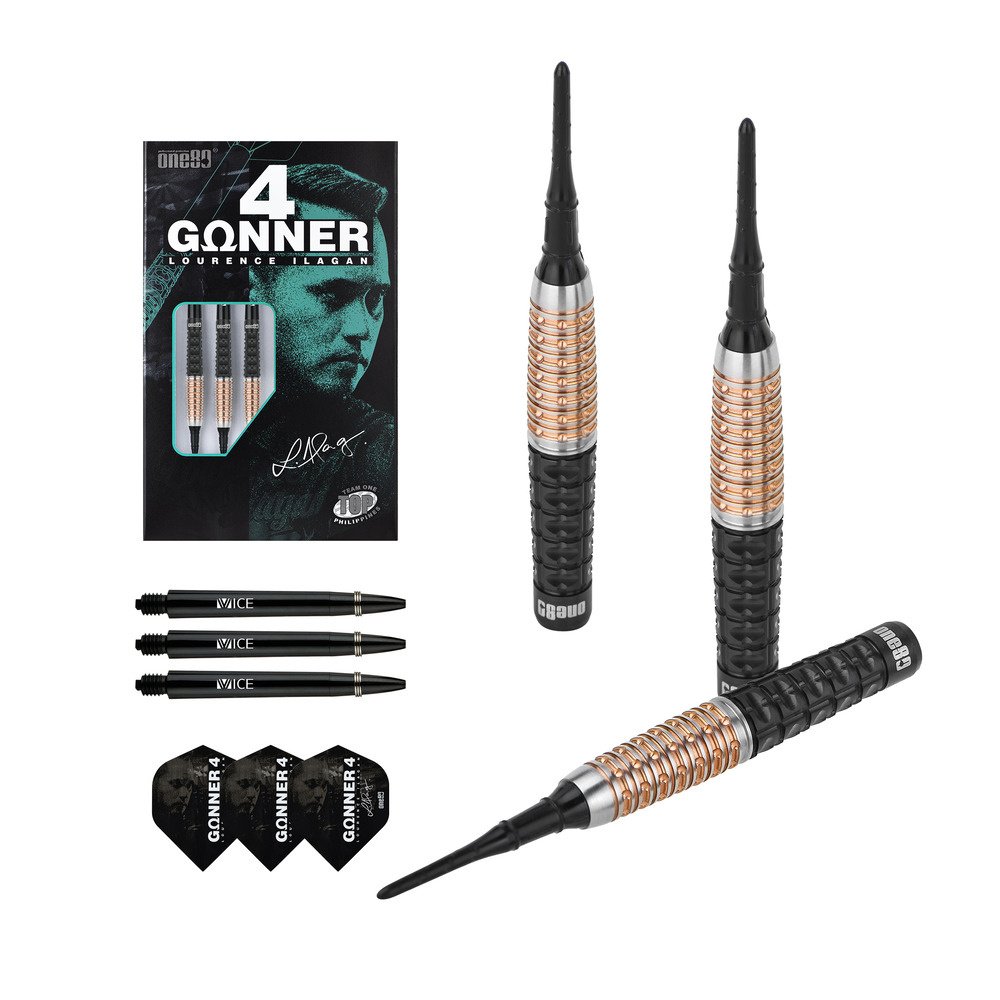 ONE80 Gunner 4 Lourence Ilagan Black Rose Gold 90% Soft Tip Darts