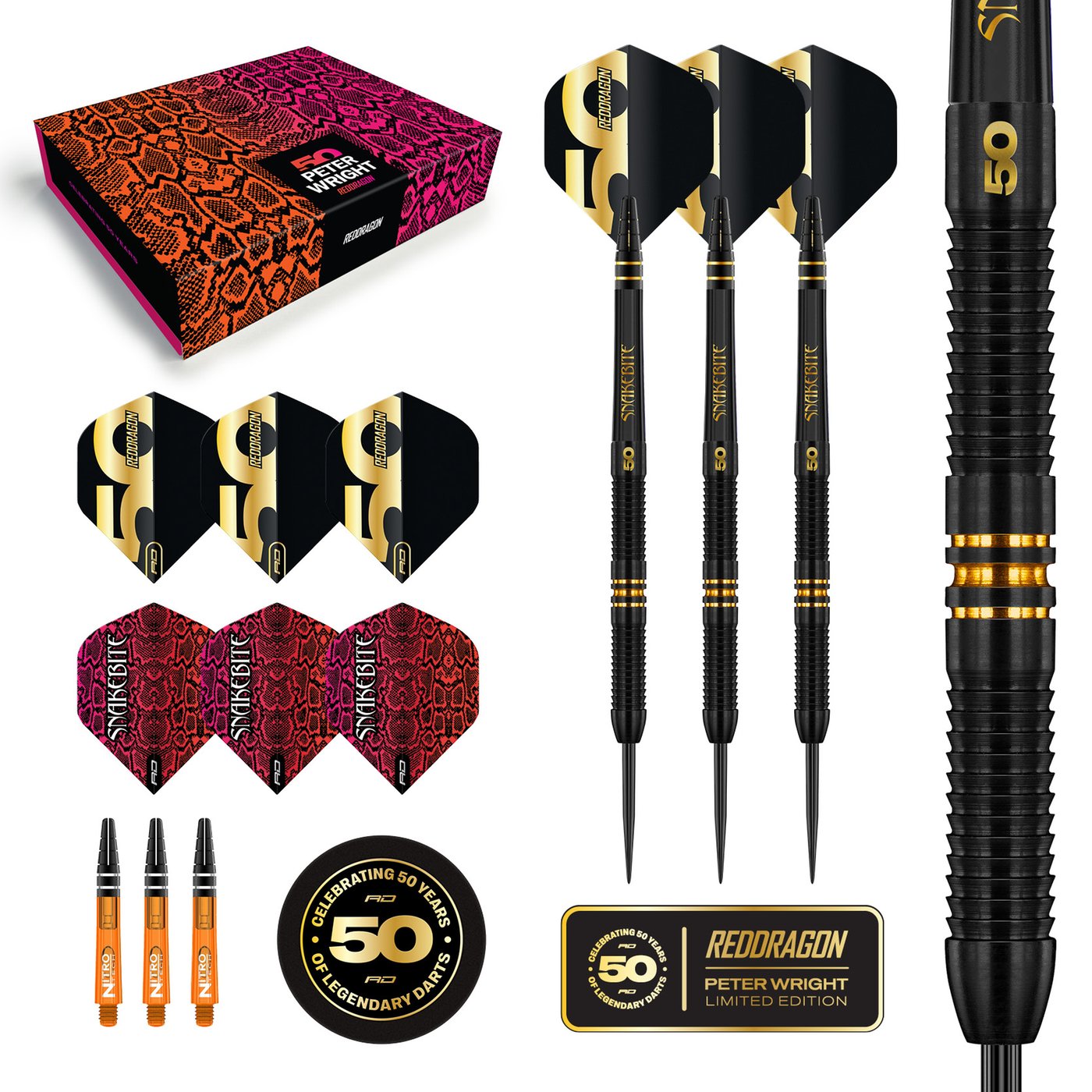 RED DRAGON Peter Wright Snakebite Vyper 20 Gram Steeltip Tungsten Dartpijlen Set Professioneel met flights en dart shafts