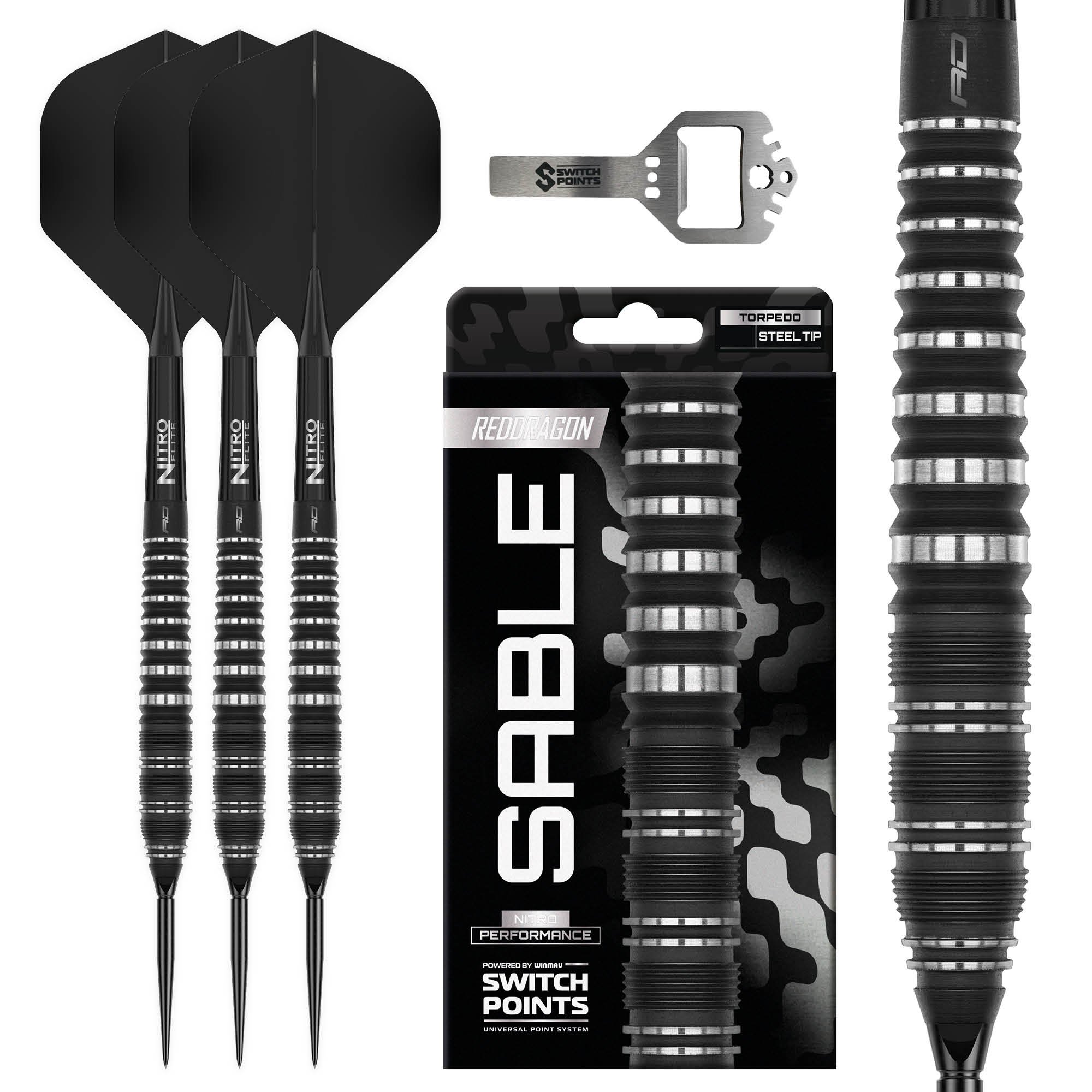 Red Dragon Sable Black Torpedo Switch Point 90% - Steel Tip Darts