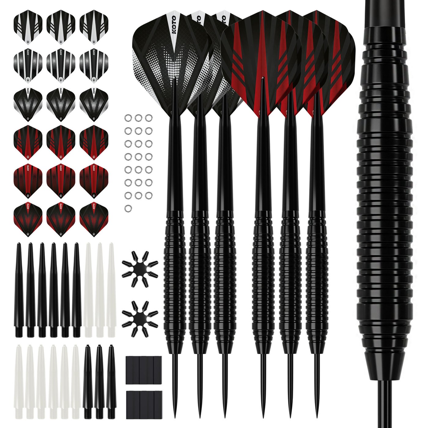 2 Sets KOTO Black Brass Darts + 90 Pieces Accessories - Steel Tip Darts